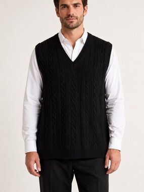 Vintage Jacobson’s Black Lambswool Cable Knit Sweater Vest XXL